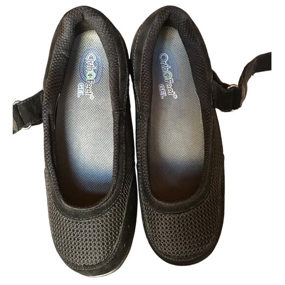 OrthoFeet Chatanooga Black Suede and Mesh Mary Jane Sneakers Extra Wide size 8.5 - Picture 3 of 13